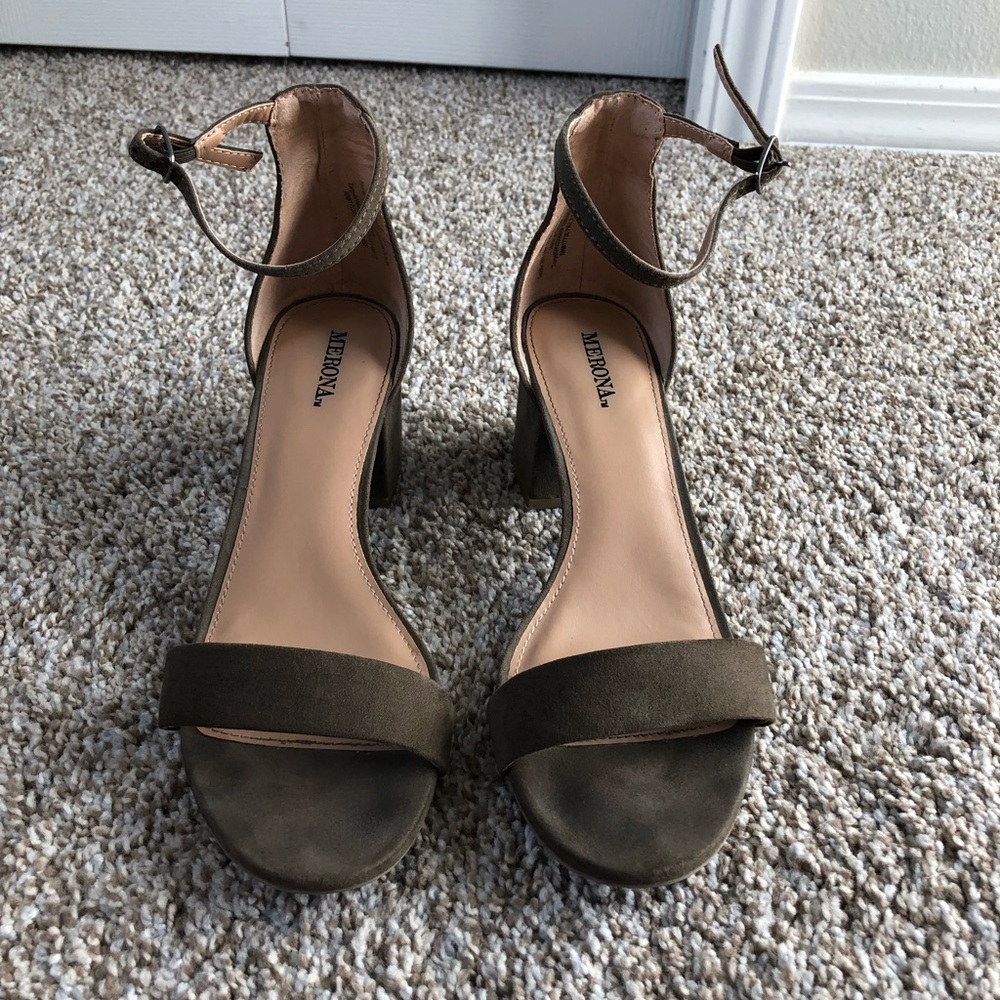 Olive green suede heels